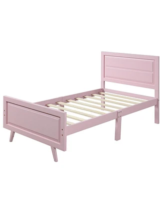 Simplie Fun Wood Platform Bed Twin Bed Frame Mattress Foundation With Headboard And Wood Slat Support