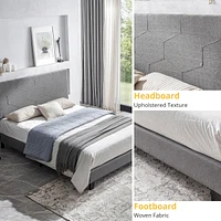 Queen Size Upholstered Platform Bed Frame, Wood Slat Support, Easy Assembly, Grey