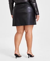 Bar Iii Trendy Plus Faux-Leather Zip-Pocket Mini Skirt, Created for Macy's