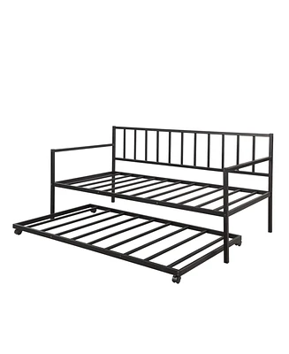 Simplie Fun Twin Daybed With Trundle Multifunctional Metal Lounge Daybed Frame For Living Room Guest Room