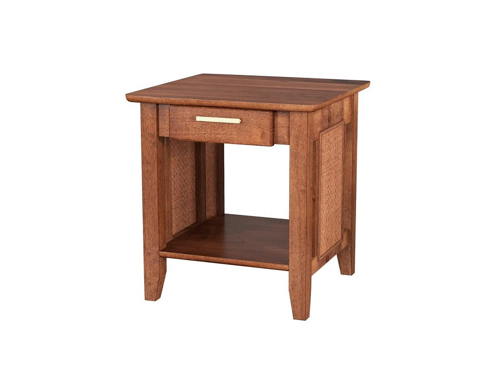 Slickblue Rattan Nightstand End Table with Drawer and Storage Shelf-Walnut