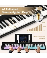 Slickblue 61-Key Folding Piano Keyboard with Full Size Keys and Music Stand-Black