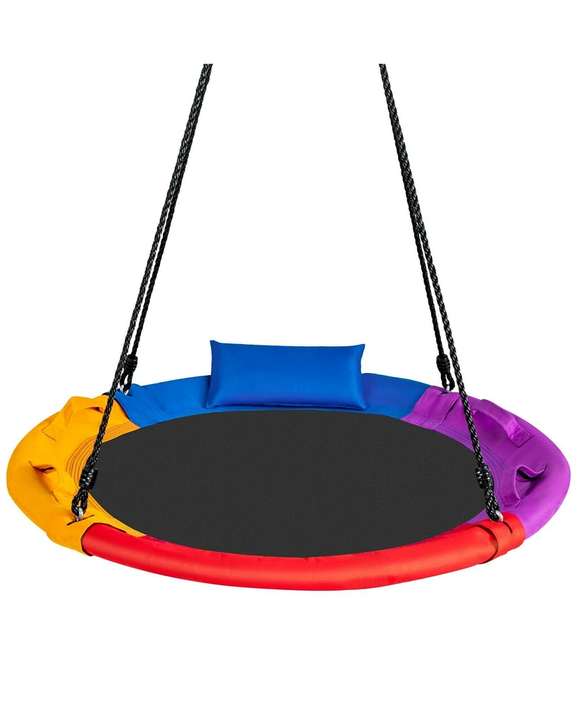 Slickblue Toddler 40 inch Saucer Tree Outdoor Round Platform Swing with Pillow and Handle-Multicolor