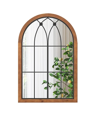 Slickblue Arched Window Finished Mirror with Back Board-Natural