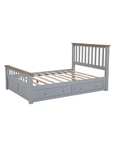 Simplie Fun Full Size Wood Platform Bed With Two Drawers And Wooden Slat Support+Natrual