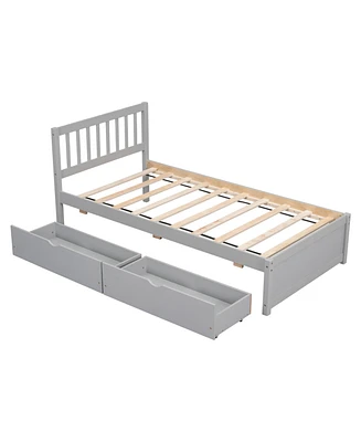 Simplie Fun Modern Design Wooden Twin Size Platform Bed With 2 Drawers For Grey Color