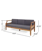 Streamdale Furniture Mid-Century Luxury Outdoor Sofa Acacia Wood and Water-Resistant Cushions