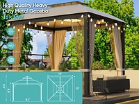 Simplie Fun 10X10FT Softtop Metal Gazebo with Mosquito Net&Sunshade Curtains, Sturdy Heavy Duty Double Roof Canopy, Galvanized Steel Design Outdoor Te