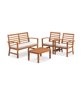 Slickblue 4 Pieces Outdoor Furniture Set with Stable Acacia Wood Frame