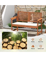 Slickblue 2-Person Solid Wood Patio Bench with Backrest and Cushion