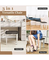 Slickblue Faux Leather Vanity Stool Chair Set of 2 for Makeup Room and Living Room-Grey and White