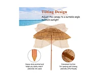 Slickblue 6.5 Feet Portable Thatched Tiki Beach Umbrella with Adjustable Tilt