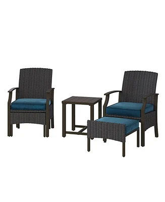 Mondawe Wicker Formal Dinning Chair and Foot Rest Side Table Set With Soft Cushions Metal Frame (Set of 5)