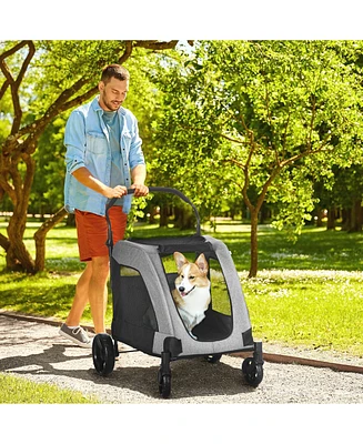 Streamdale Furniture Spacious and Foldable Pet Stroller for Medium Dogs up to 77 lbs with 360° Rotating Wheels