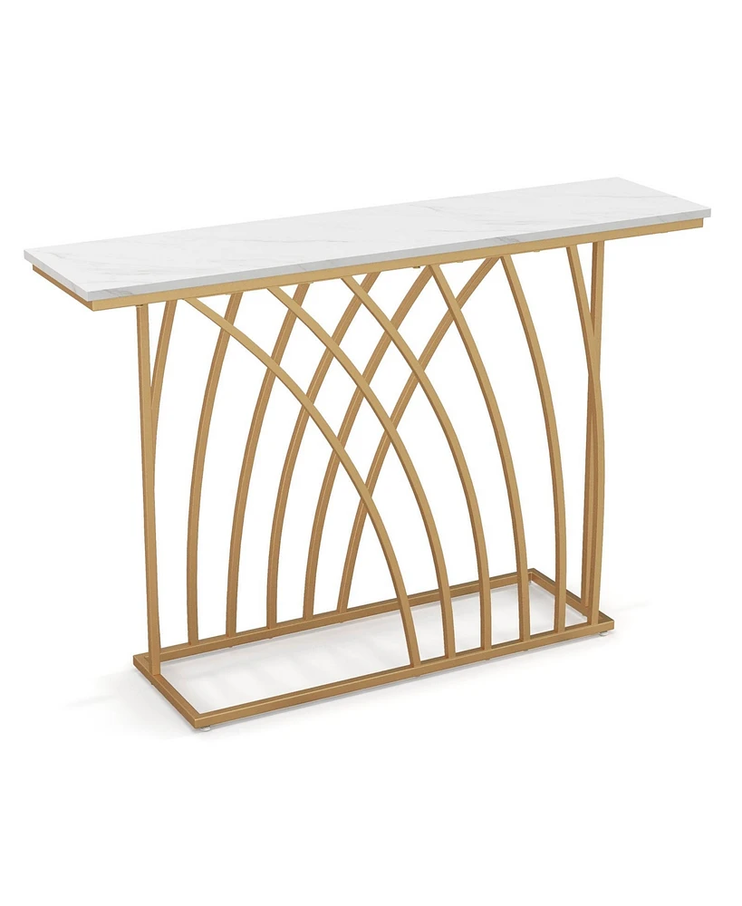 Slickblue 48" Gold Console Table with White Faux Marble Tabletop-White