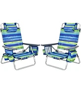 Slickblue 2-Pack Folding Backpack Beach Chair 5-Position Outdoor Reclining Chairs with Pillow