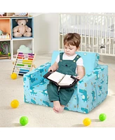 Slickblue Kids Recliner Sofa Converts to Sleeper Bed for Boys Girls-Blue