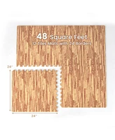 Slickblue 12 Tiles Wood Grain Foam Floor Mats with Borders