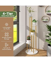 Slickblue Indoor Metal Plant Stand Corner Plant Shelf for Potted Plant with Golden Metal Frame-White