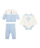 Guess Baby Boy Long Sleeve Bodysuit, Zip Top, and Pant Set