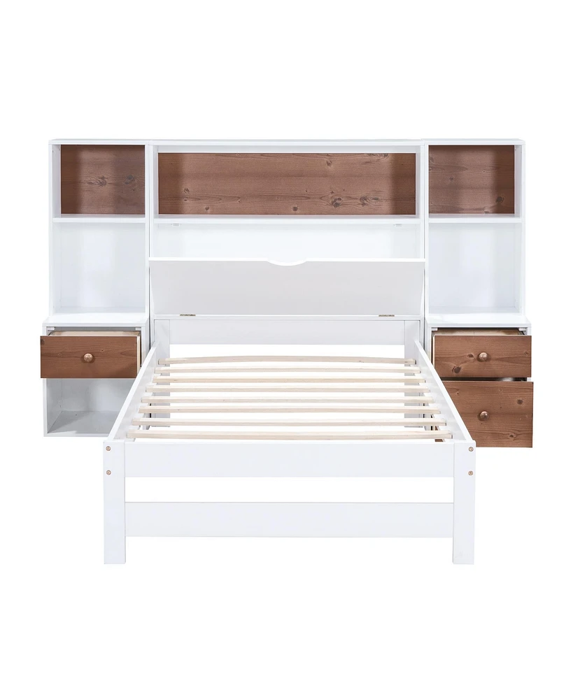 Simplie Fun Twin Size Platform Bed With Storage Headboard And Drawers