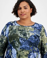 Jm Collection Plus Printed 3/4-Sleeve Top, Created for Macy's