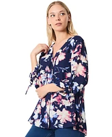 Jones New York Women's 3/4-Sleeve Floral V-Neck Tunic