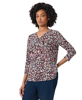 Jones New York Women's Printed Moss Crepe 3/4-Sleeve Top