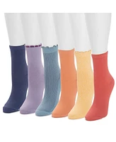 Muk Luks Women's 6 Pack Whisper Soft Crew Socks, Mid Bright's, One Size