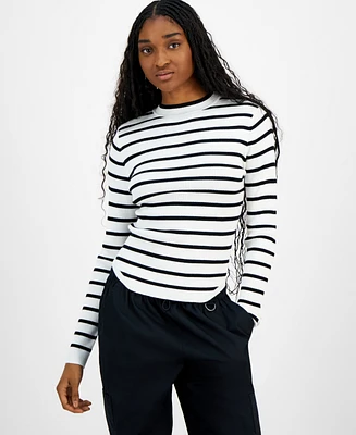 Madden Girl Juniors' Striped Crewneck Long-Sleeve Sweater