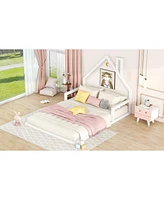 Streamdale Furniture Full Size Wood Floor Bed With House-Shaped Headboard