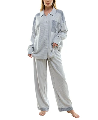 Roudelain Women's 2-Pc. Brushed Flannel Striped Pajamas Set