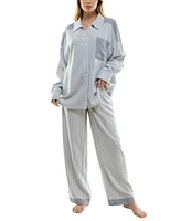 Roudelain Women's 2-Pc. Brushed Flannel Striped Pajamas Set