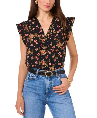 Vince Camuto Women's Floral Flutter-Sleeve Top