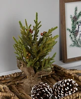 Northlight Slim Pine with Berries Artificial Mini Christmas Tree in Burlap Base 12"