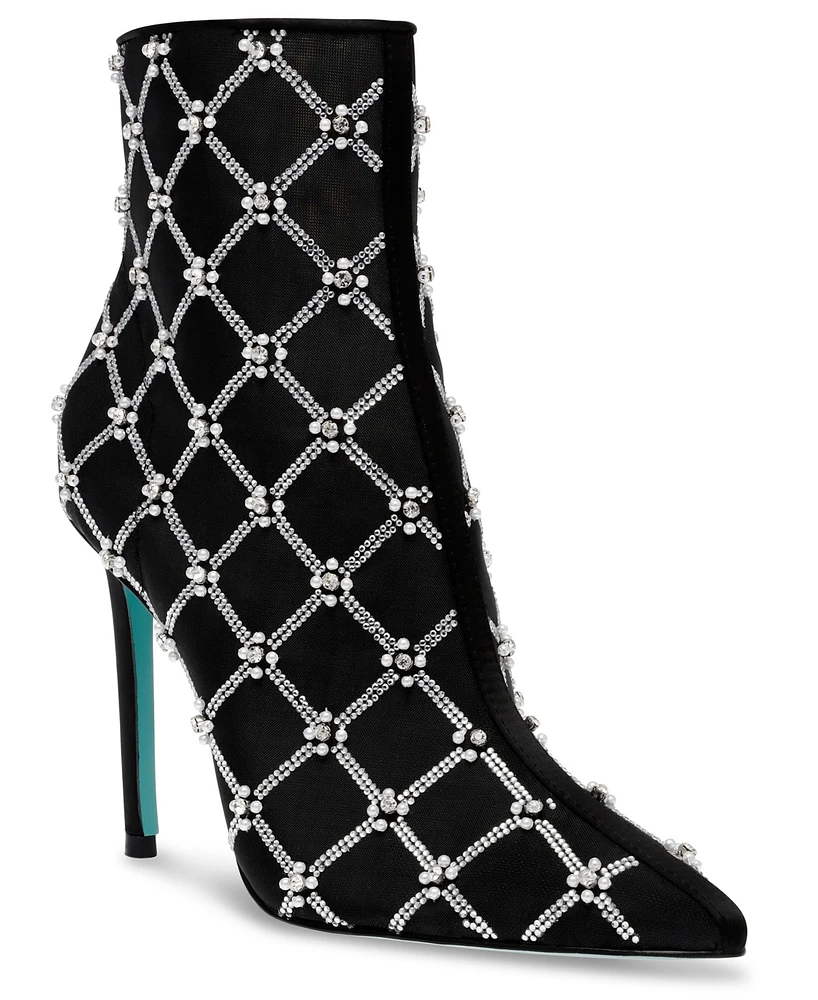 Betsey Johnson Women's Lark Mesh Embellished Stiletto Booties