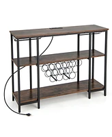 Slickblue Industrial Wine Rack Bar Cabinet with Storage Shelves