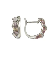 Suzy Levian New York Pink Sapphire & Lab-Grown White Sapphire Wrapped Huggie Hoop Earrings in Sterling Silver by Suzy Levian