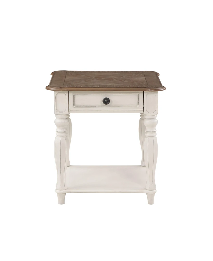 Simplie Fun Florian End Table in Oak & Antique White Finish