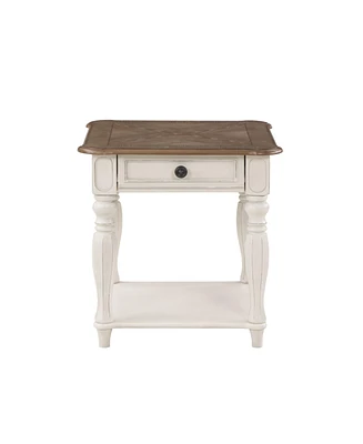 Simplie Fun Florian End Table in Oak & Antique White Finish