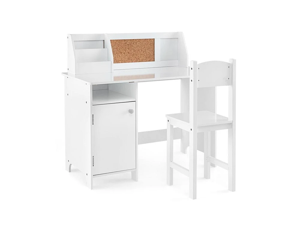 Slickblue Wooden Kids Study Desk and Chair Set with Storage Cabinet and Bulletin Board