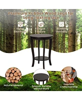 Slickblue 2-tier Round End Table with Solid Wood Legs