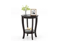 Slickblue 2-tier Round End Table with Solid Wood Legs