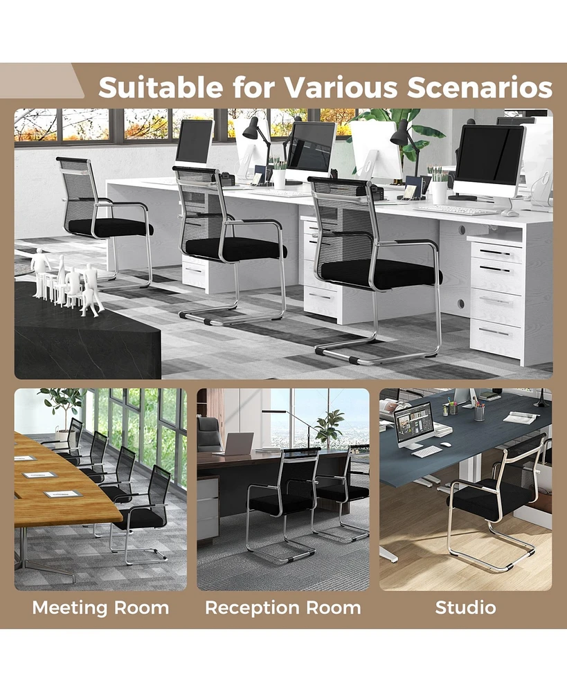 Slickblue Office Guest Chairs Set of 4 with Metal Sled Base and Armrests-Black