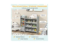 4-Tier Kids Toy Storage Organizer Bookshelf and Toy Storage Rack with Door