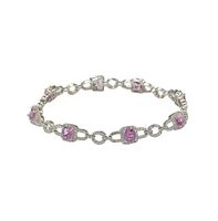 Suzy Levian New York Pink Sapphire & Lab-Grown White Sapphire Asscher-cut Pave Link Bracelet in Sterling Silver