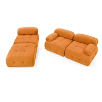 Orange Velvet Modular L-Shaped Sectional Sofa