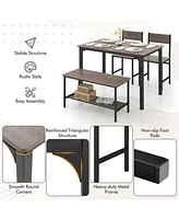 Slickblue 4 Pieces Dining Table Set with 2 Chairs and Bench
