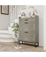 Homcom Narrow Shoe Cabinet with 2 Flip Doors and Top Drawer