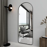 Homlux 64"x21" Arched Full-Length Mirror with Black Aluminum Alloy Frame, Rounded Corners, Standing, Hanging, Leaning